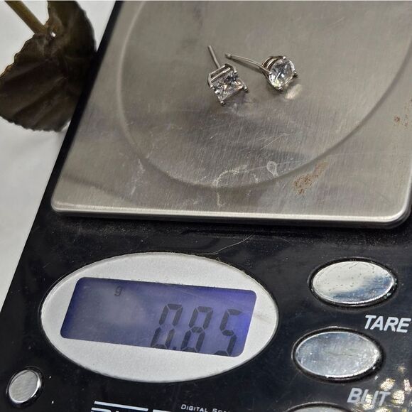 "5/$25" Pair of Mismatched Sterling Silver CZ Square & Round Stud Earrings - Picture 8 of 8